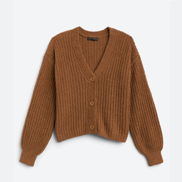 Love Ellie Audrey Cropped Button Front Cardigan Brown Medium NWOT - Picture 1 of 3
